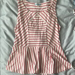 Red Striped Sleeveless Peplum Top
